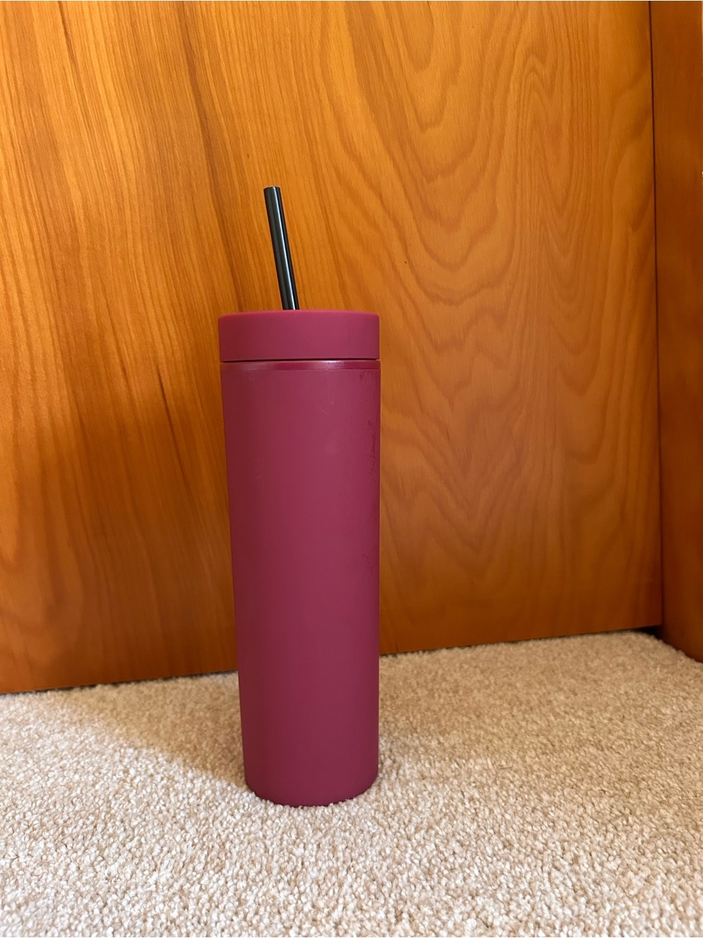 Matte Royal Maroon Travel Tumbler Black with Straw